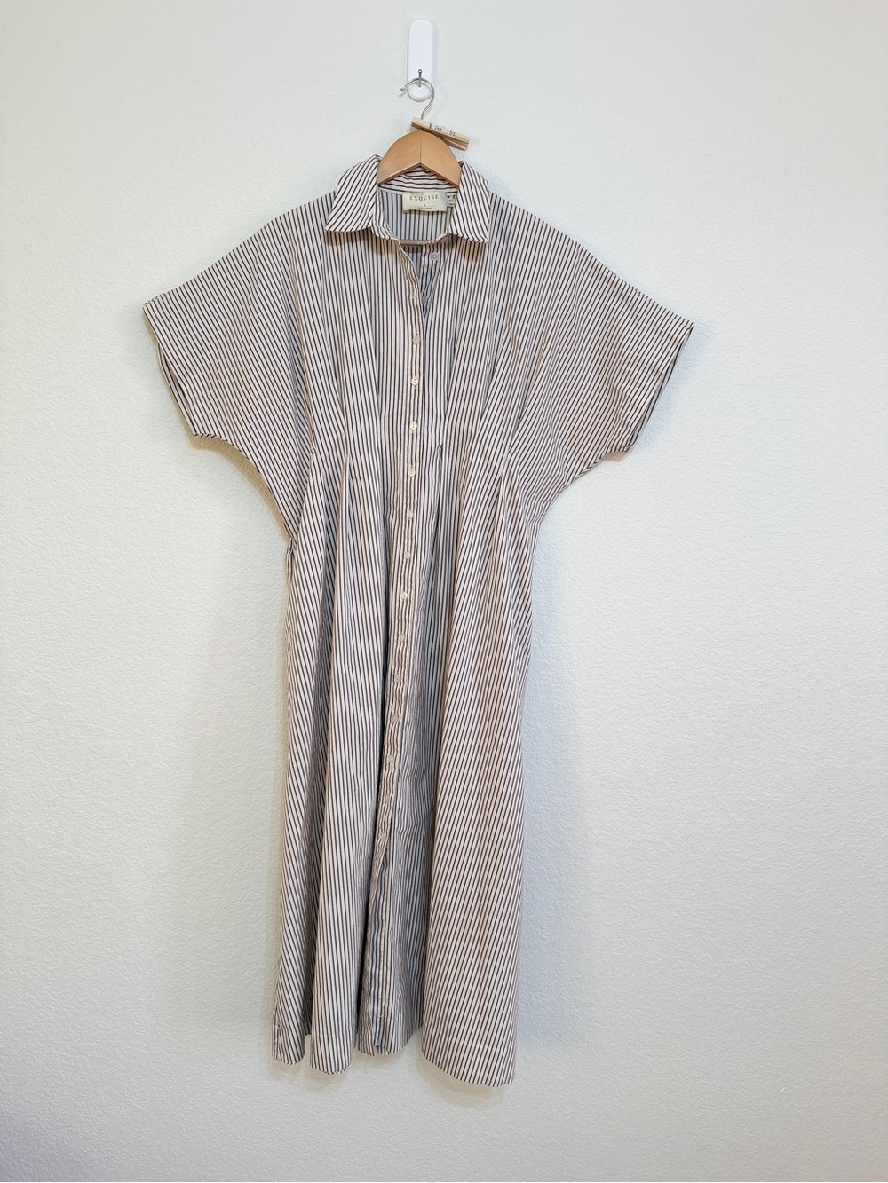 Anthropologie Tobie Striped Brown and White Button-Front Midi Dress size medium - Picture 5 of 14